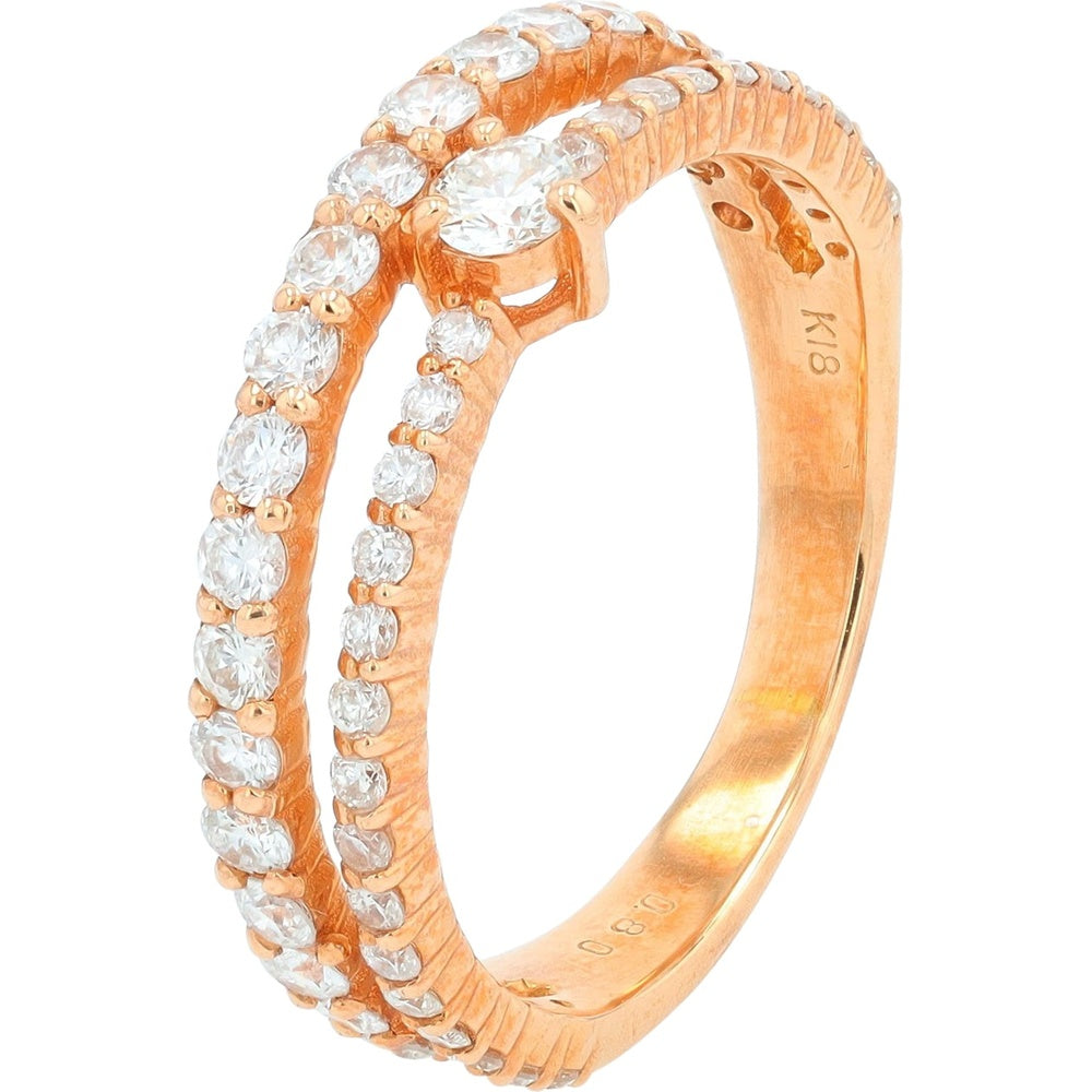 18K Rose Gold Two-Row Band with Prong-Set Round Diamonds - 0.80 Carat Total Diamond Weight