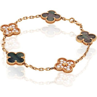 18K Rose Gold Van Cleef & Arpels Alhambra Bracelet with Mother-of-Pearl and Round Brilliant Diamonds