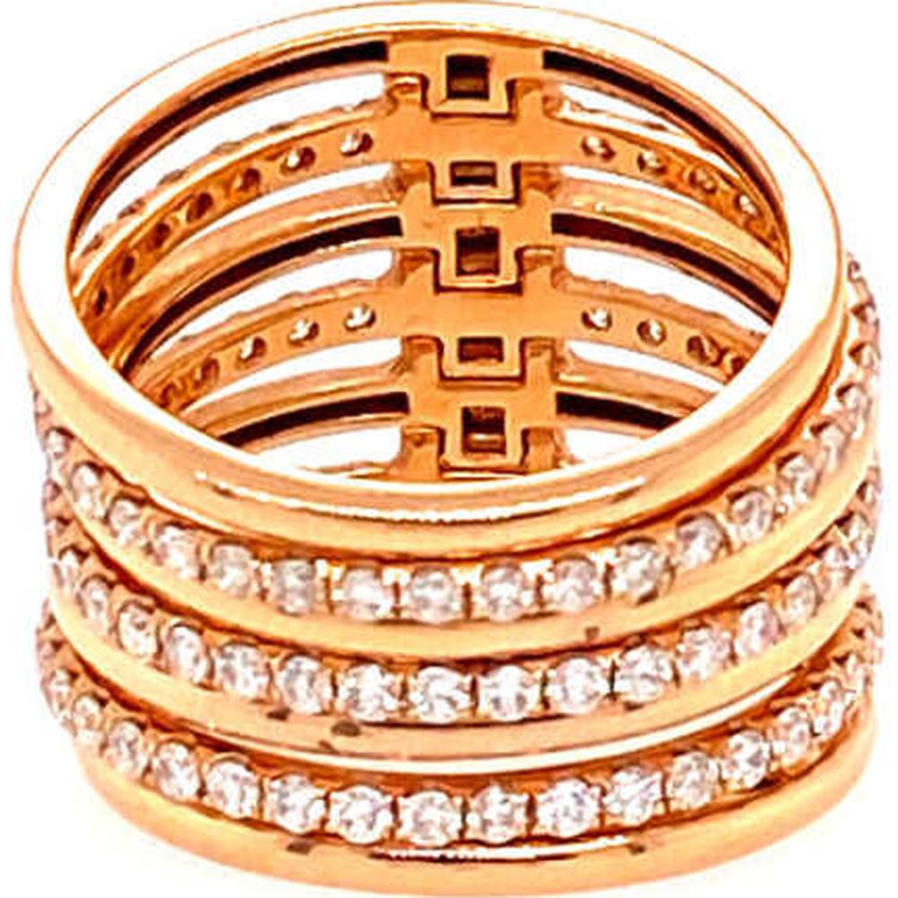 18K Rose Gold Wide Band Ring with Three Rows of Round Diamonds by Afarin