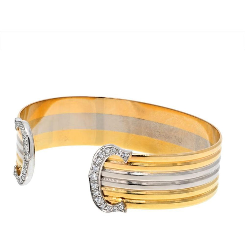 18K Tri-Color Gold Cartier Cuff Bracelet with Double C Diamond