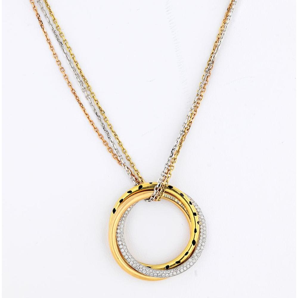 18K Tri-Color Gold Cartier Trinity Pendant Necklace with 0.88 Carats Brilliant Cut Diamonds