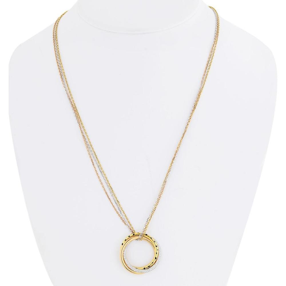 18K Tri-Color Gold Cartier Trinity Pendant Necklace with 0.88 Carats Brilliant Cut Diamonds