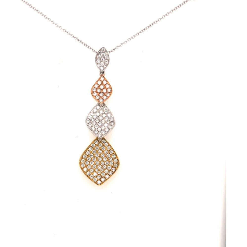 18K Tri-Color Gold Drop Pendant Necklace with Pavé Set Diamonds by Afarin