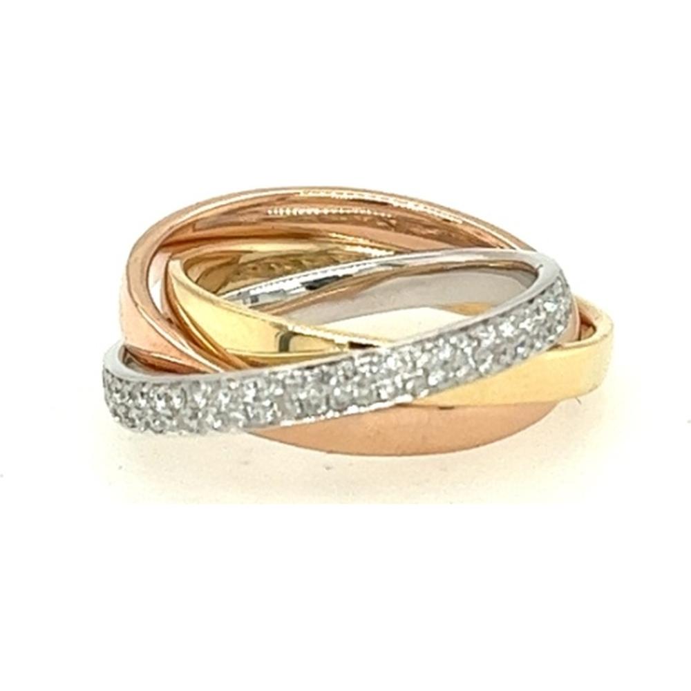 18K Tri-Color Gold Interwoven Ring with Pavé Diamonds by Afarin