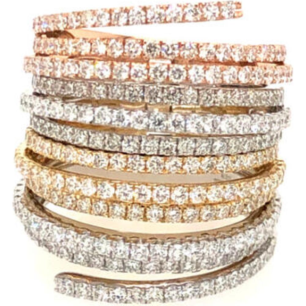 18K Tri-Color Gold Multi-Row Wrap Diamond Ring with Round Diamonds by Afarin