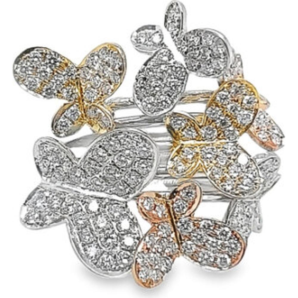 18K Tri-Tone Gold Butterfly Motif Diamond Ring by Afarin