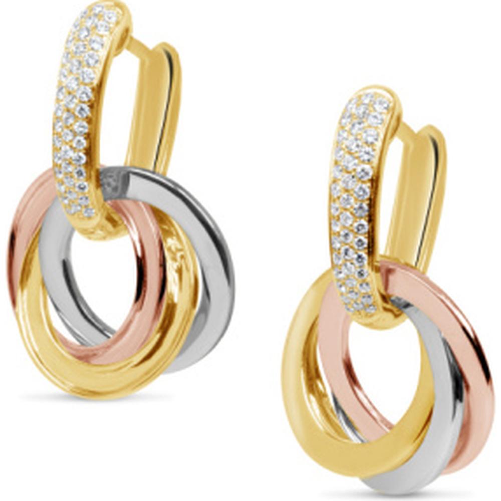 18K Tri-Tone Gold Diamond Drop Earrings with Interlocking Open-Link Design by Afarin