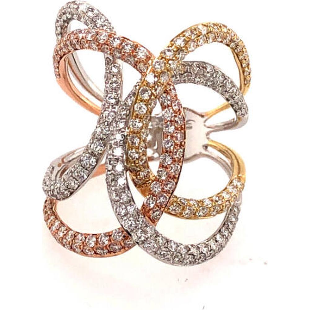 18K Tri-Tone Gold Free Form Diamond Ring with Pavé-Set Round Diamonds by Afarin
