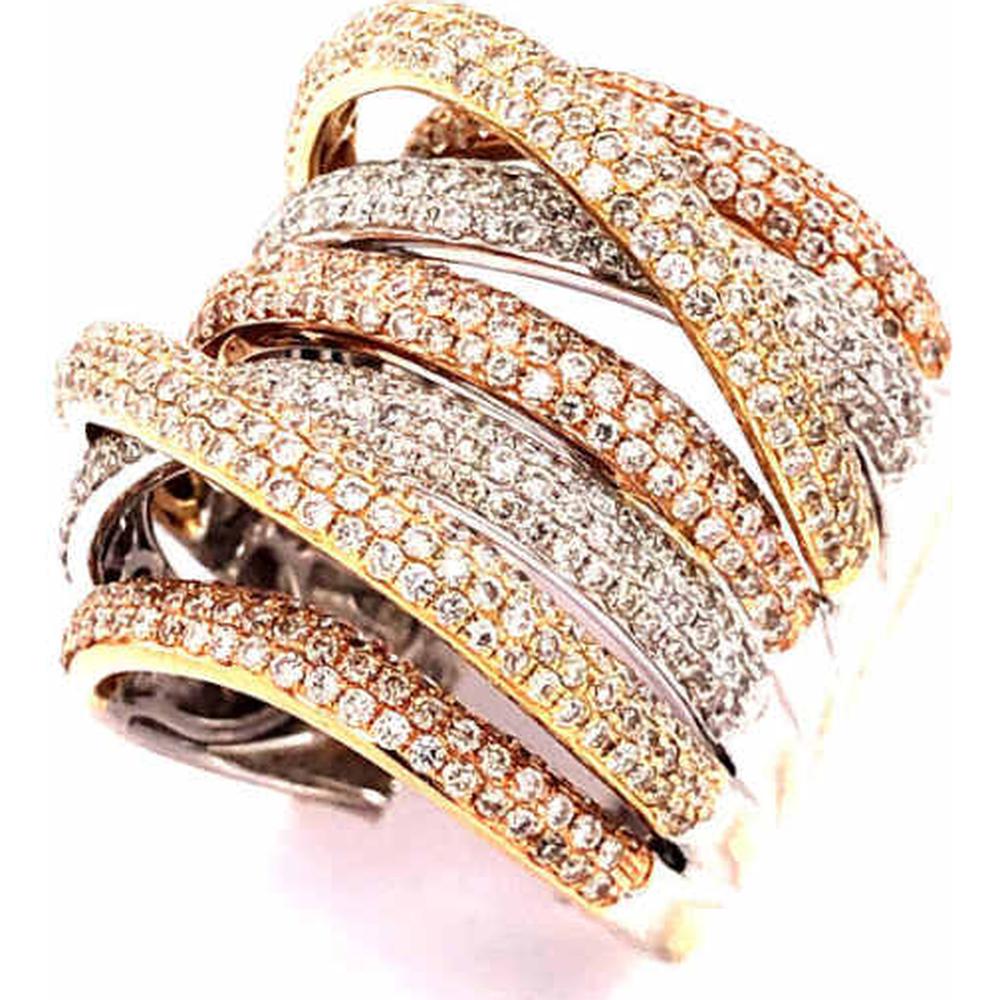 18K Tri-Tone Gold Free Form Diamond Statement Ring by Afarin