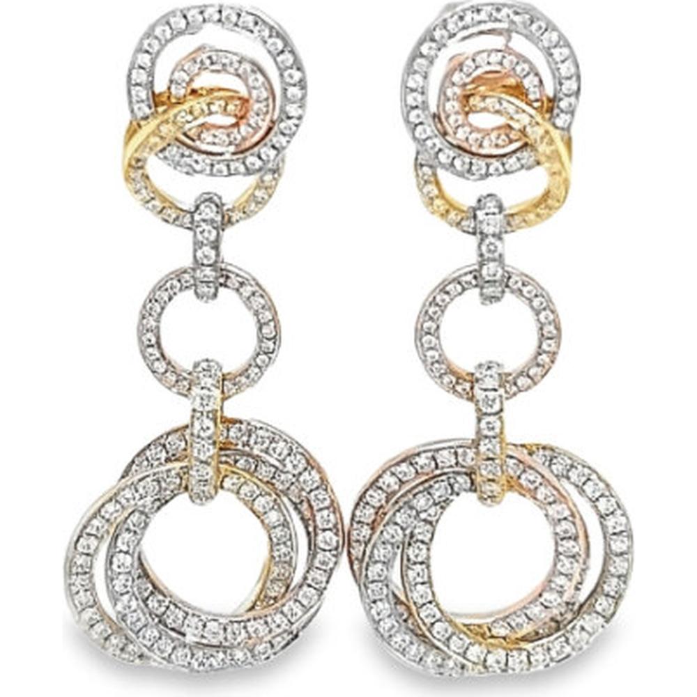 18K Tri-Tone Gold Interlocking Circle Diamond Drop Earrings by Afarin