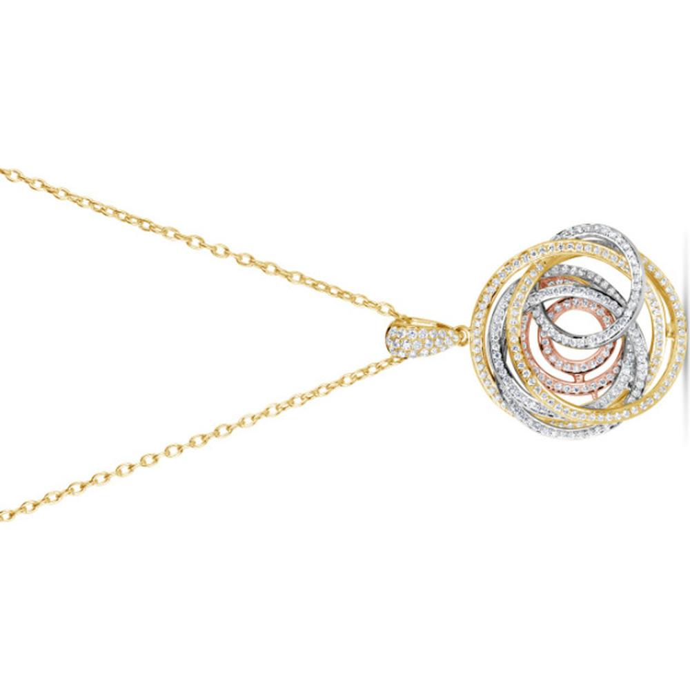 18K Tri-Tone Gold Interlocking Circle Diamond Pendant Necklace by Afarin