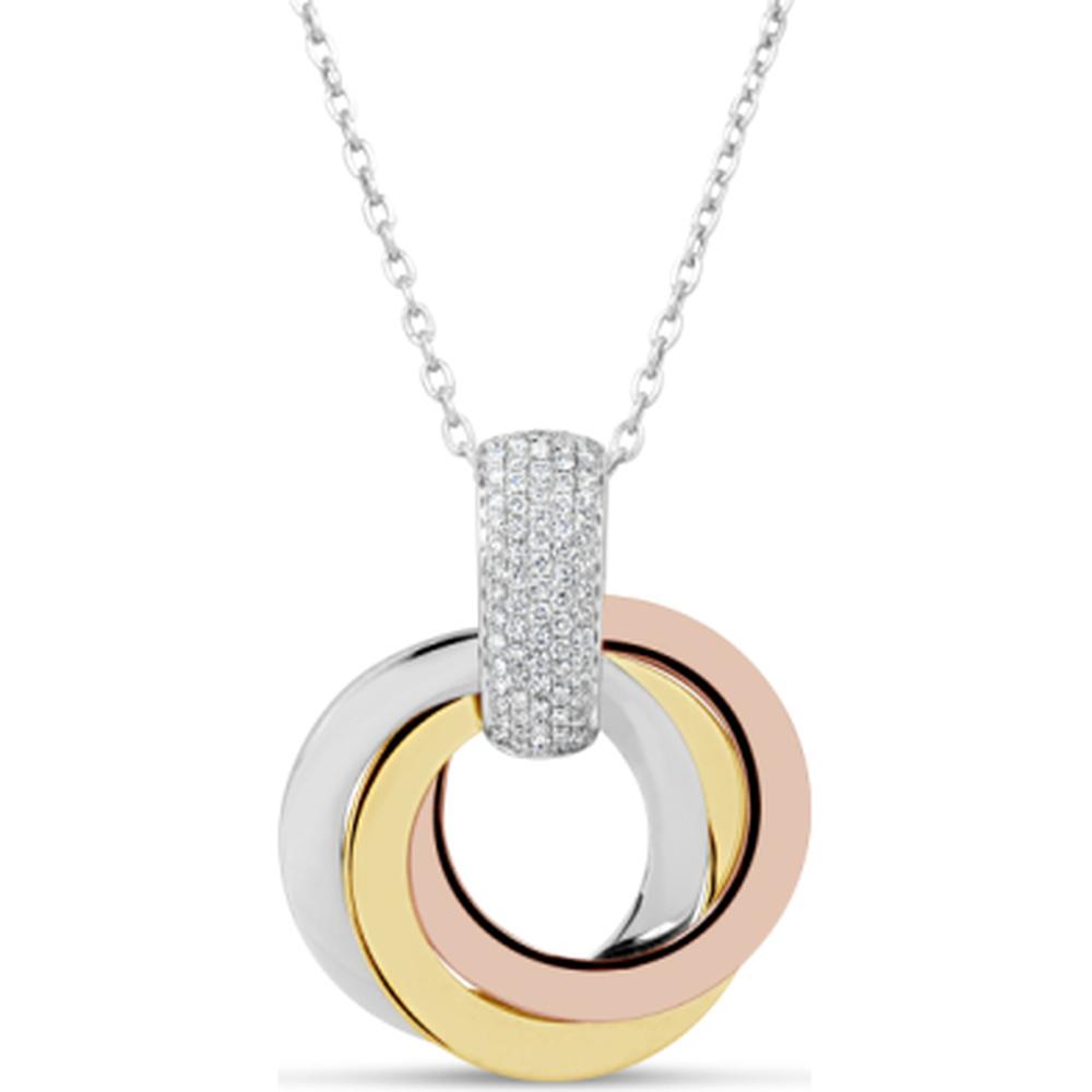 18K Tri-Tone Gold Interlocking Circle Pendant Necklace with Diamond Accented Bail by Afarin