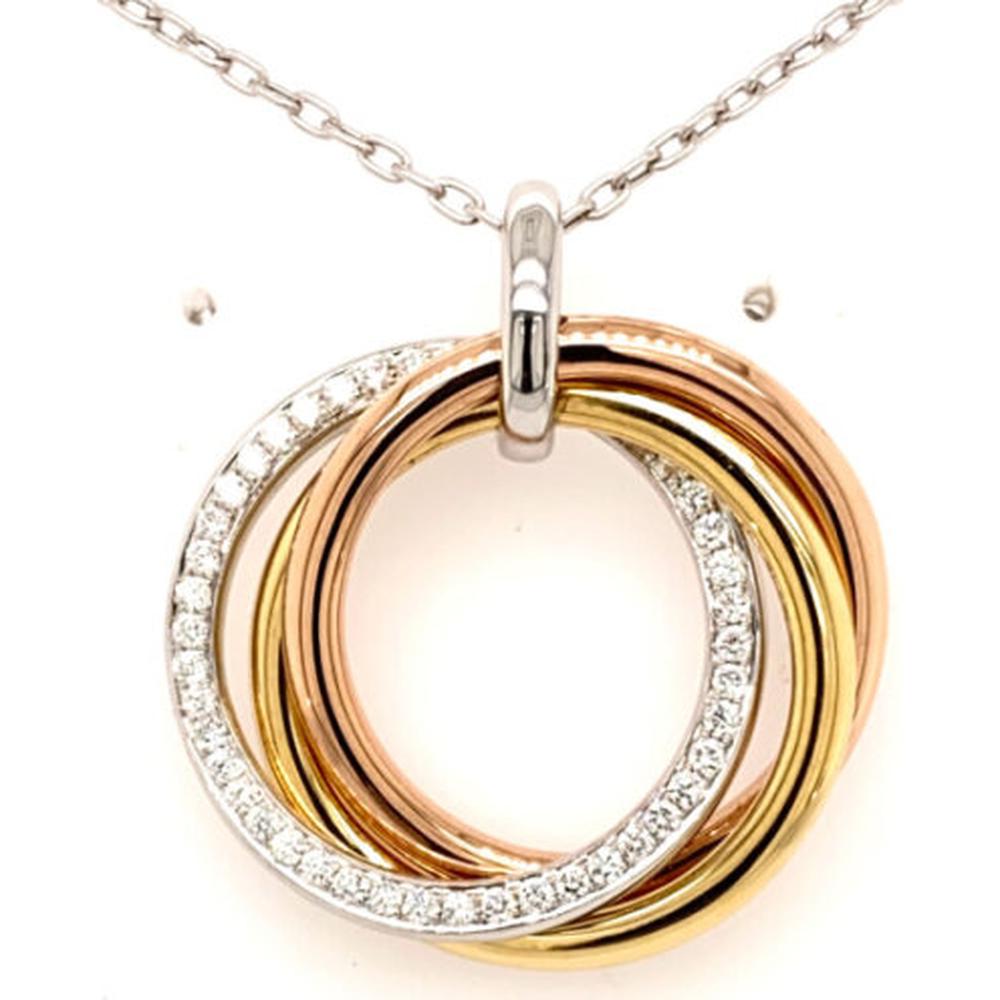 18K Tri-Tone Gold Interlocking Circle Pendant Necklace with Round Diamonds by Afarin