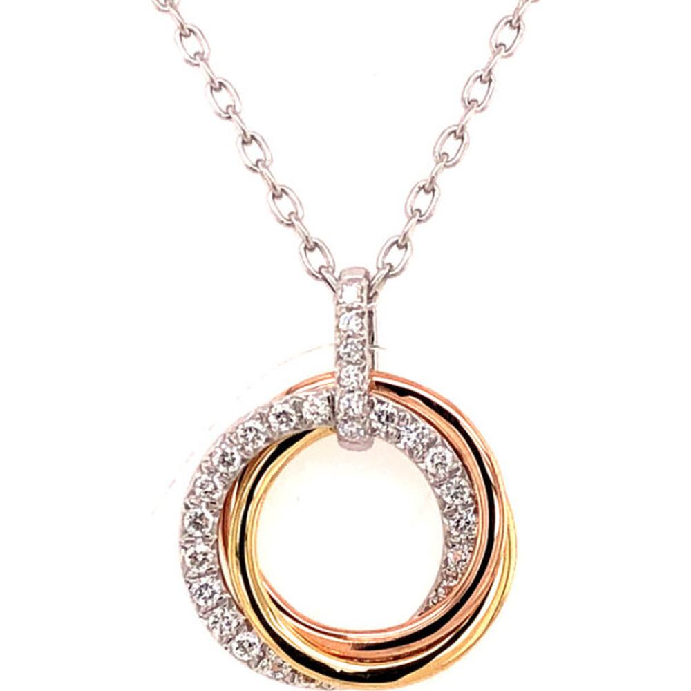 18K Tri-Tone Gold Interlocking Circle Pendant with Diamond Accents by Afarin