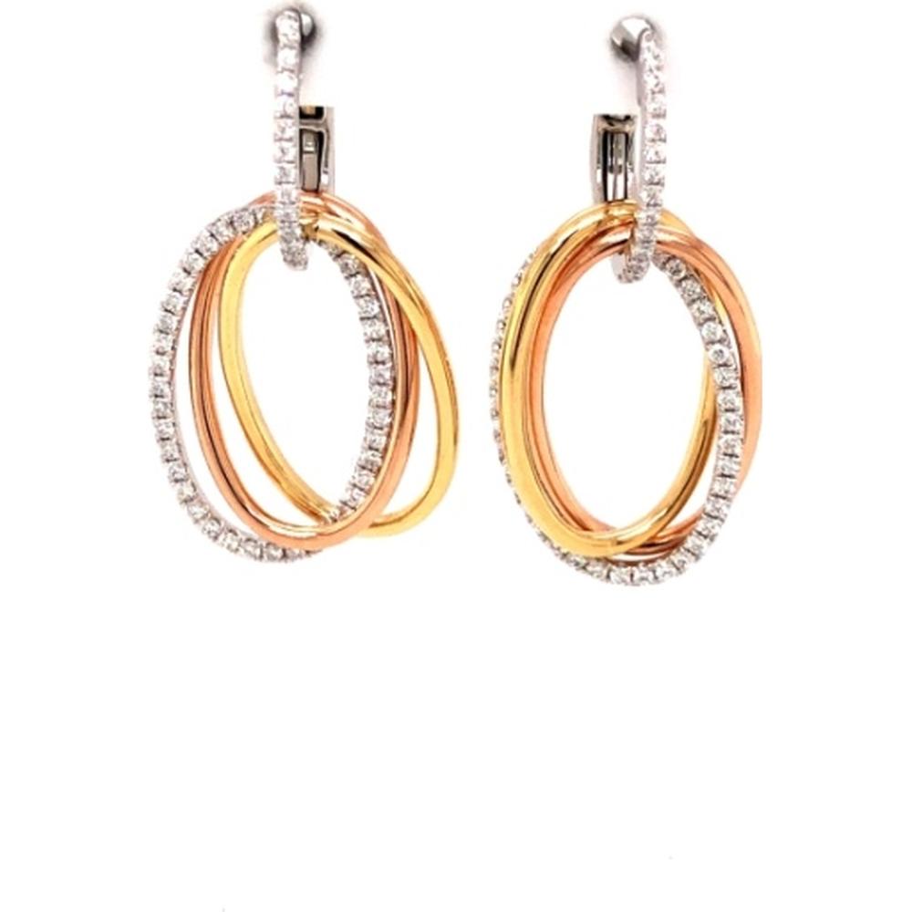 18K Tri-Tone Gold Interlocking Oval Drop Earrings with Diamond Accents by Afarin