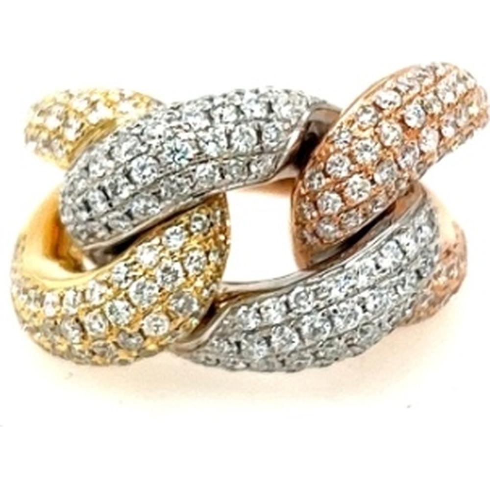 18K Tri-Tone Gold Interlocking Pavé Diamond Statement Ring by Afarin