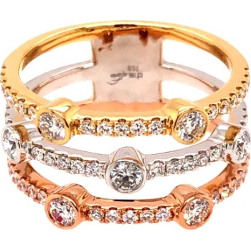 18K Tri-Tone Gold Layered Diamond Ring with Round Bezel-Set Diamonds by Afarin