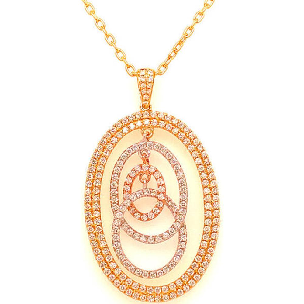 18K Tri-Tone Gold Layered Oval Pendant Necklace with Diamond Accents by Afarin
