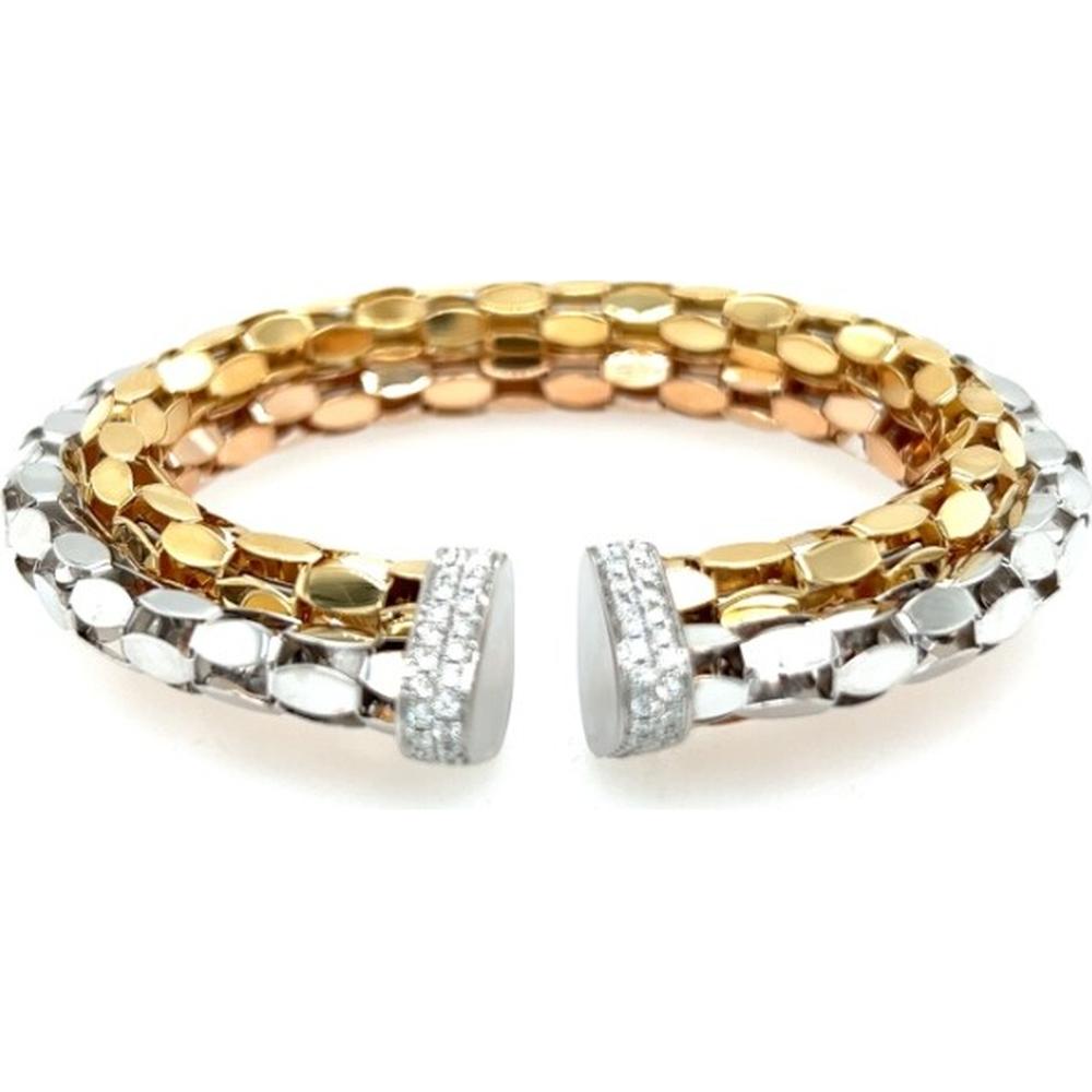 18K Tri-Tone Gold Open Bangle Bracelet with Diamond Accents by Afarin