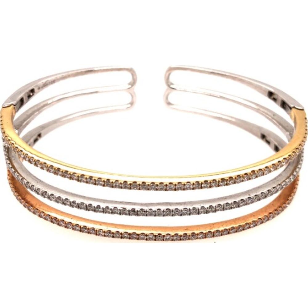 18K Tri-Tone Gold Open Bangle Bracelet with Diamond Accents by Afarin