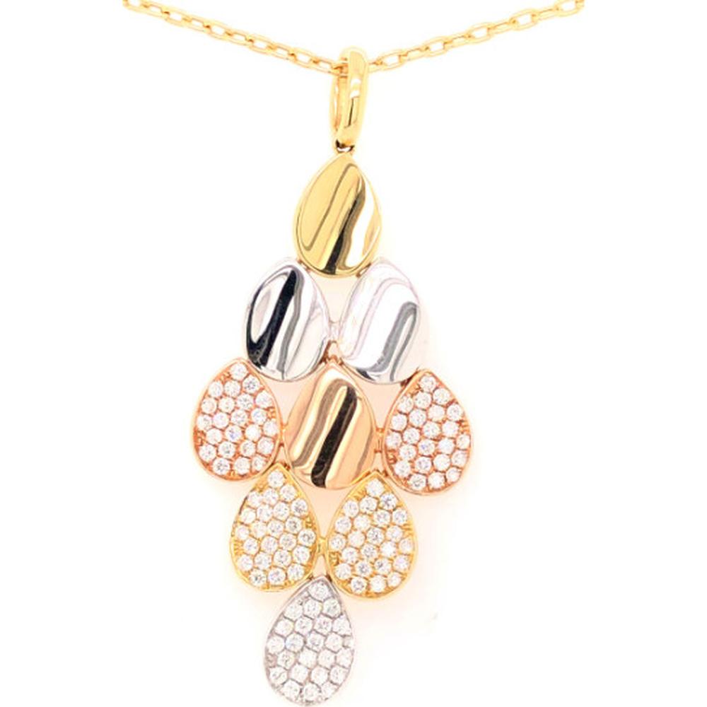 18K Tri-Tone Gold Pear Motif Pendant with Pavé Diamonds by Afarin
