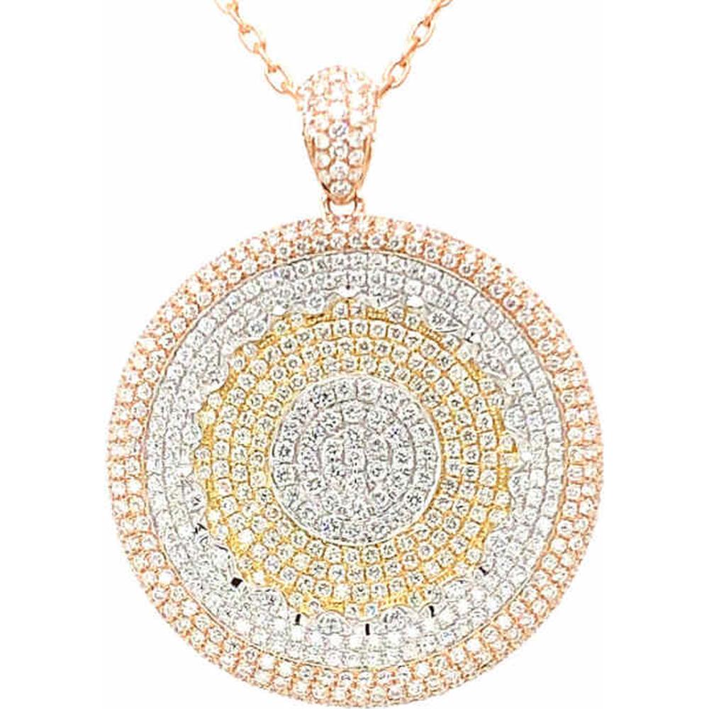 18K Tri-Tone Gold Round Pavé Diamond Statement Pendant Necklace by Afarin