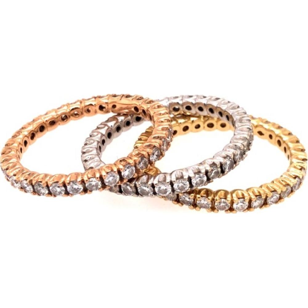 18K Tri-Tone Gold Stackable Diamond Band Ring Set with Round Diamonds by Afarin