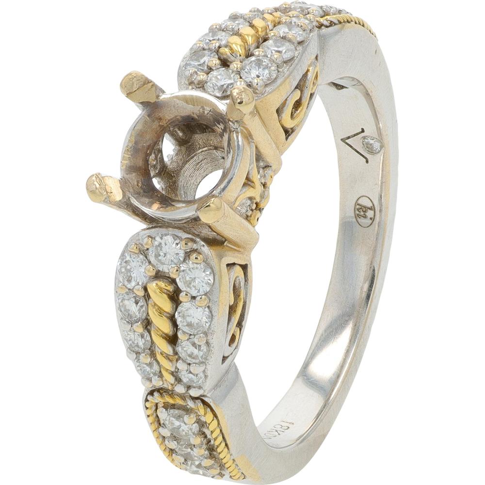 18K Two-Tone 0.30 Carat Diamond Semi-Mount Ring with Milgrain Detail