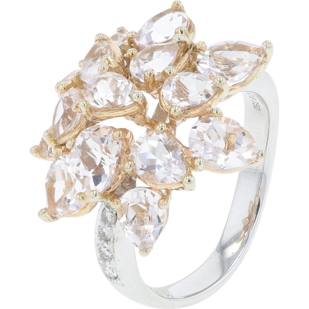 18K Two-Tone 2.98 Carat Morganite Cluster Ring with Diamond Accents