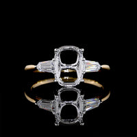18K Two Tone 3 Stone Ring with 4.00 Carat Antique Cushion Cut Lab Diamond & 0.74 Carat Bullet Cut Lab Diamonds - 4.74 Carat Total Weight - Covaloro Fine Jewelry