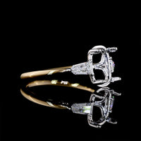 18K Two Tone 3 Stone Ring with 4.00 Carat Antique Cushion Cut Lab Diamond & 0.74 Carat Bullet Cut Lab Diamonds - 4.74 Carat Total Weight - Covaloro Fine Jewelry