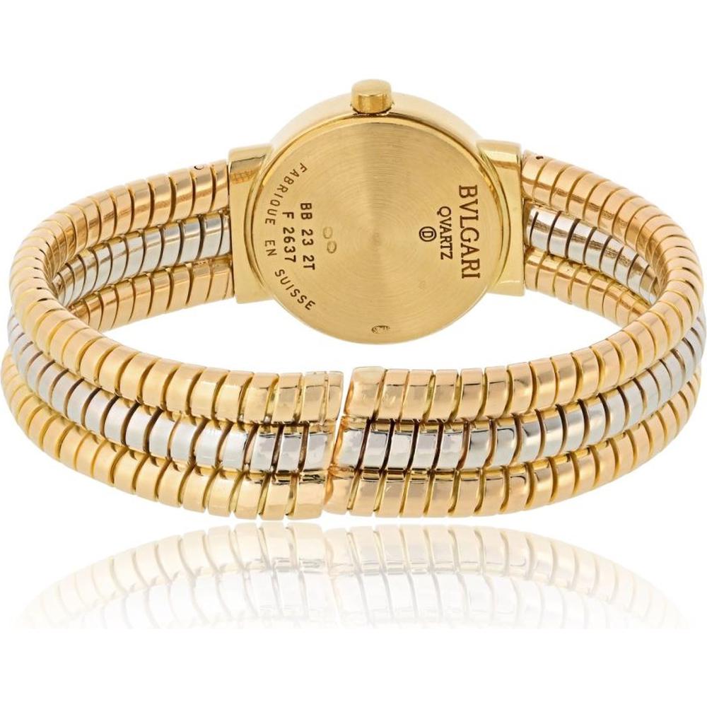 18K Two-Tone Bvlgari Tubogas Cuff Watch with Black Dial - 64.2 Gram Coiled Bracelet Design
