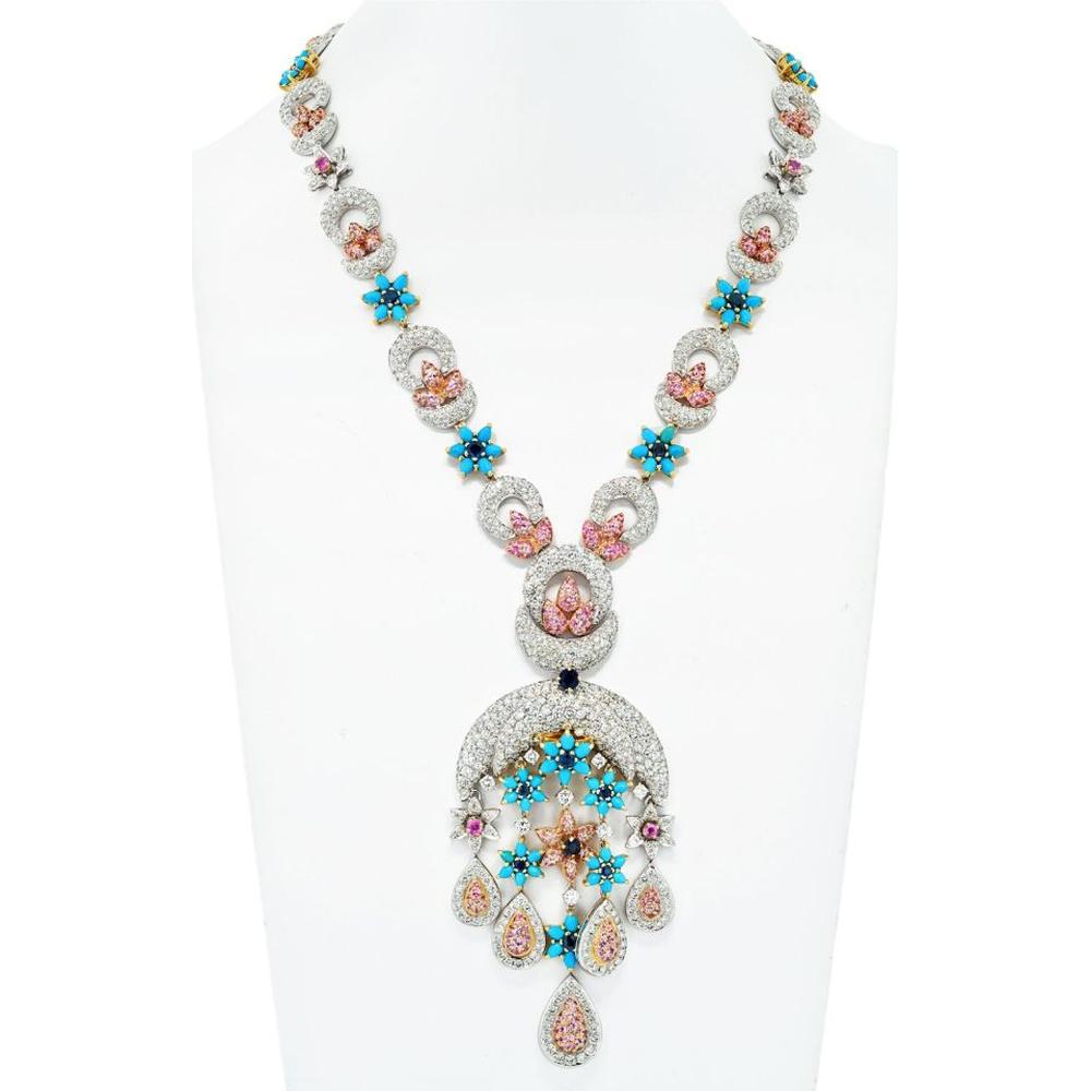 18K Two Tone Celestial Beauty Turquoise Diamond Necklace