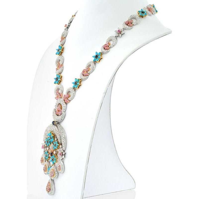 18K Two Tone Celestial Beauty Turquoise Diamond Necklace