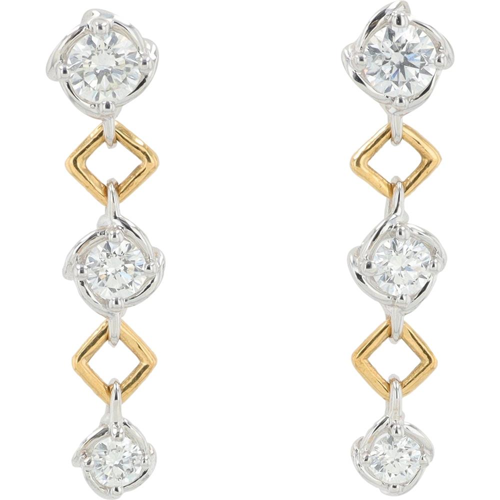 18K Two-Tone Drop Earrings with 0.53 Carats of Round Diamonds