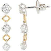 18K Two-Tone Drop Earrings with 0.53 Carats of Round Diamonds