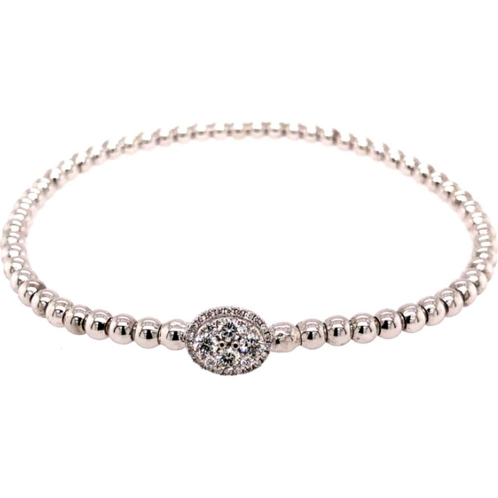 18K Two-Tone Gold Beaded Bangle Bracelet with Oval Diamond Center by Afarin