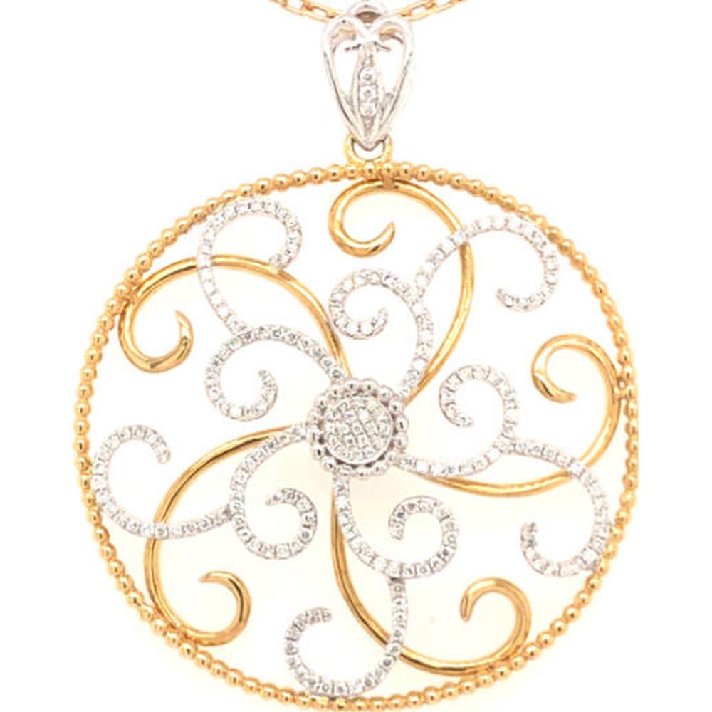 18K Two-Tone Gold Circular Pendant with Diamond Accented Scrollwork by Afarin