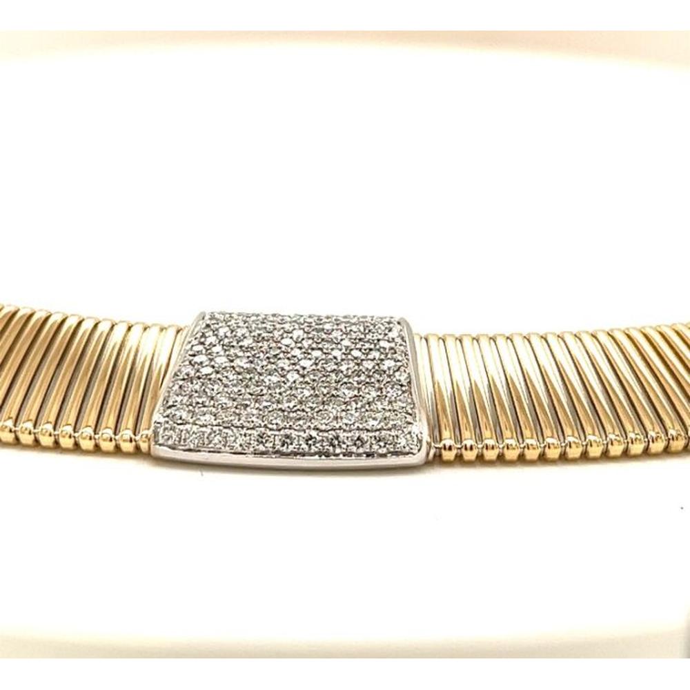 18K Two-Tone Gold Contemporary Necklace with Diamond Center Plate by Afarin