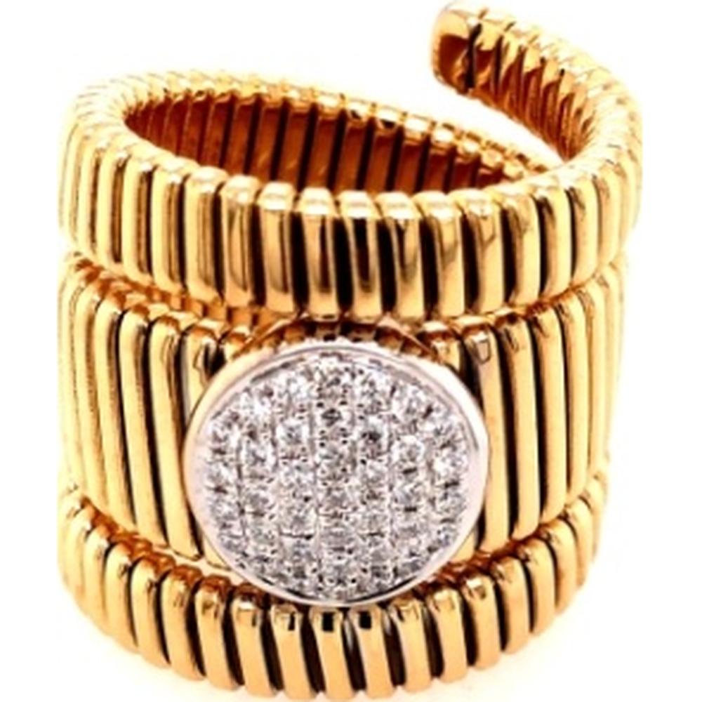 18K Two-Tone Gold Contemporary Ring with Round Diamond Center Top by Afarin
