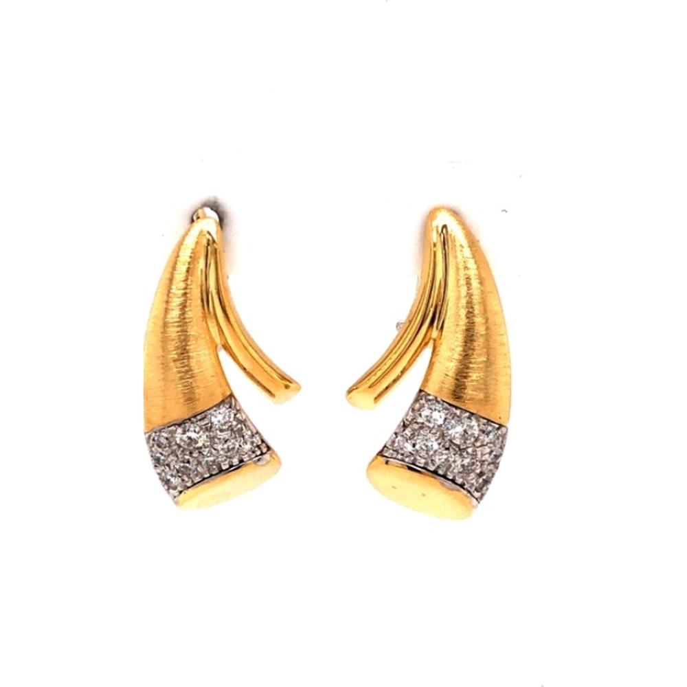 18K Two-Tone Gold Curved Huggie Earrings with Diamond Accents by Afarin