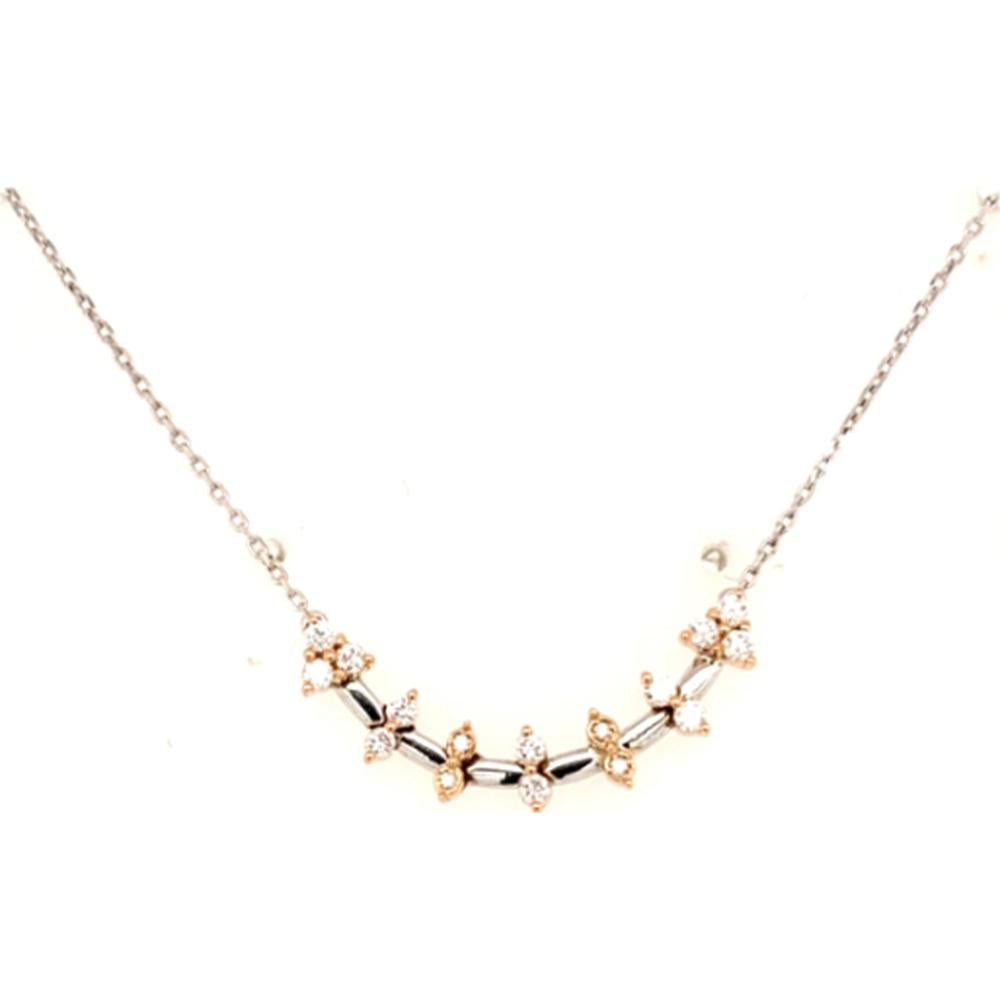 18K Two-Tone Gold Floral Diamond Necklace with Delicate Marquise-Link Center by Afarin