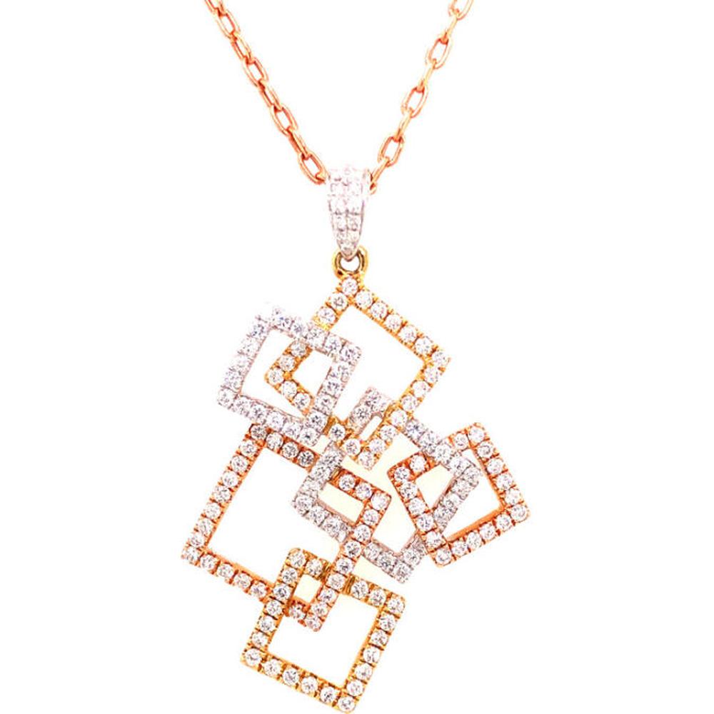 18K Two-Tone Gold Geometric Open Square Diamond Pendant Necklace by Afarin