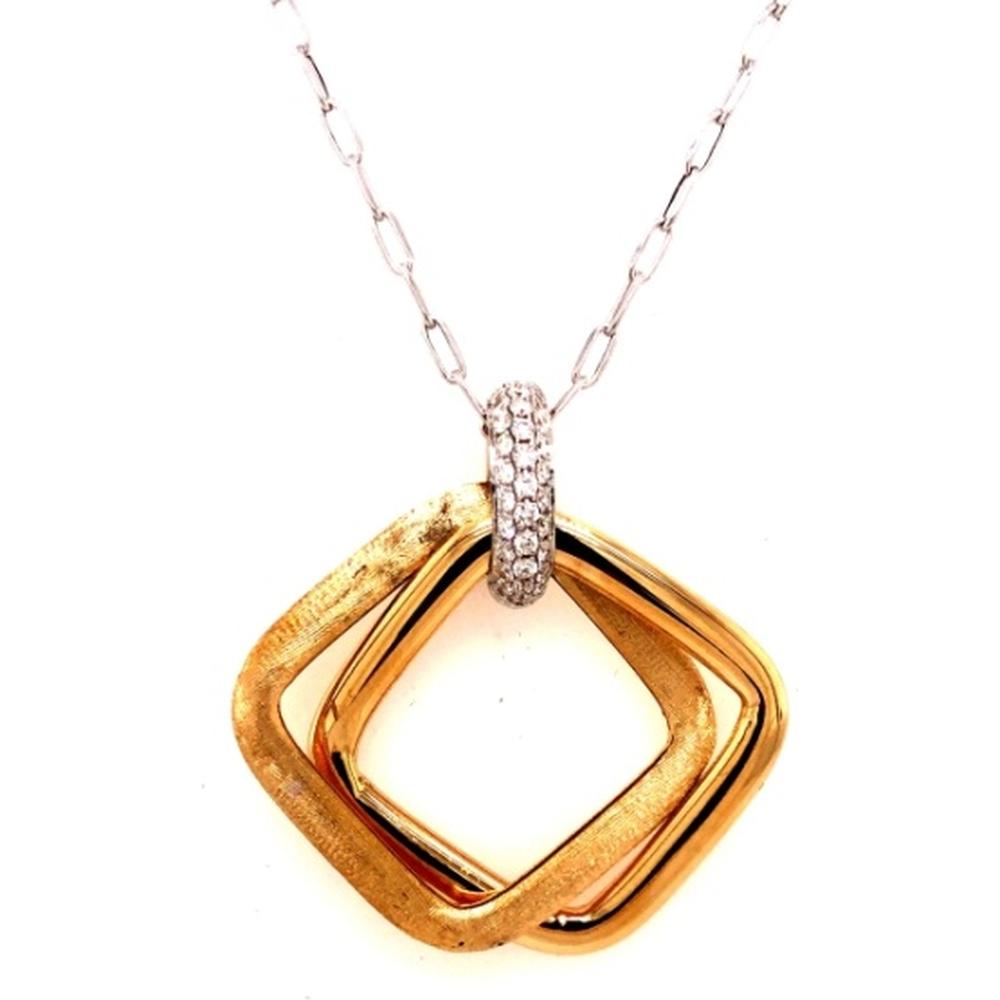 18K Two-Tone Gold Geometric Pendant with Diamond-Accented Bail by Afarin