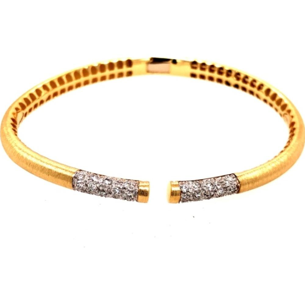 18K Two-Tone Gold Open Bangle with Diamond-Set Ends by Afarin