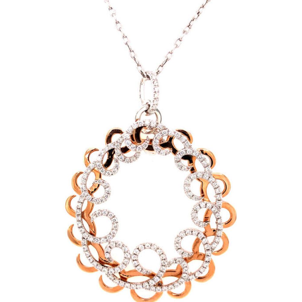 18K Two-Tone Gold Open Circle Pendant with Round Diamonds by Afarin