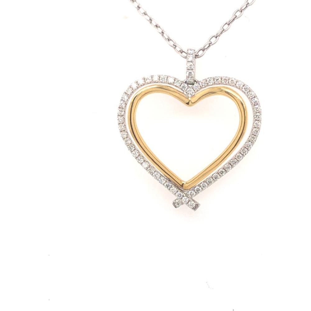 18K Two-Tone Gold Open Heart Pendant Necklace with Diamond Accents by Afarin