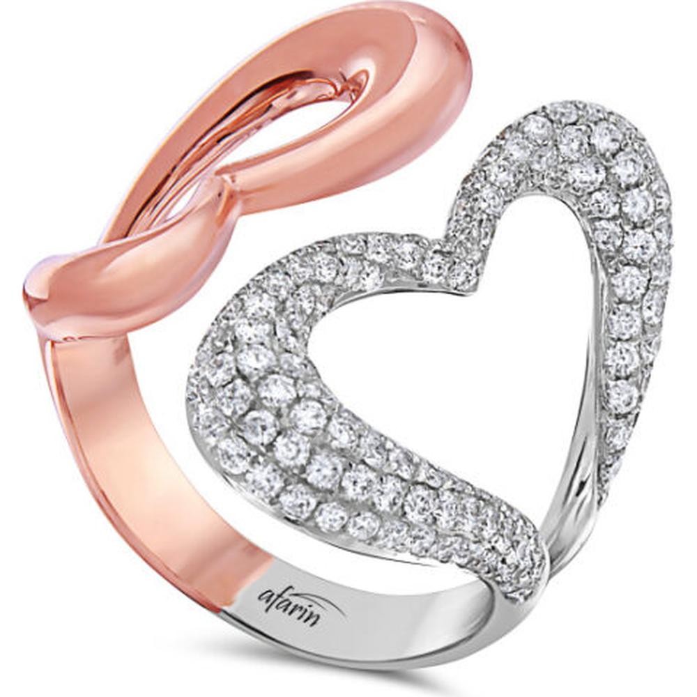 18K Two-Tone Gold Open Heart Ring with Pavé Set Diamonds by Afarin
