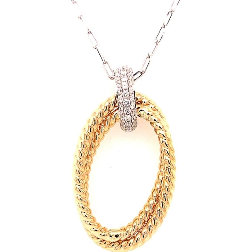 18K Two-Tone Gold Open Oval Pendant with Diamond-Set White Gold Bail by Afarin