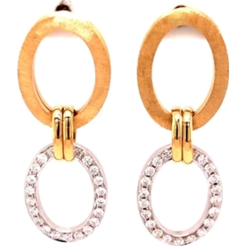 18K Two-Tone Gold Oval Drop Earrings with Diamond-Accented Open Oval Links by Afarin